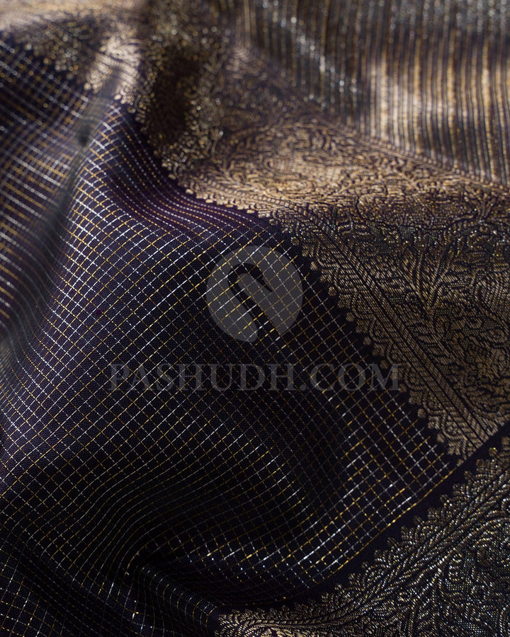 Deep Navy Blue With Red Kanjivaram Silk Saree-S1465(B)