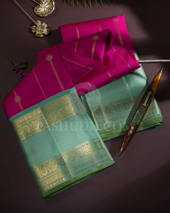 Rani Pink With Pastel Teal Kanjivaram Silk Saree-S1497(B)
