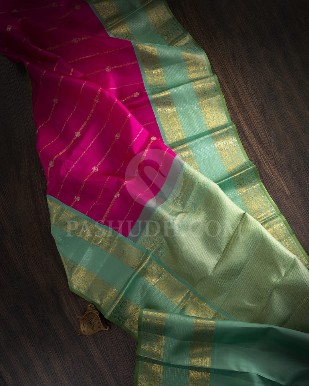 Rani Pink With Pastel Teal Kanjivaram Silk Saree-S1497(B)