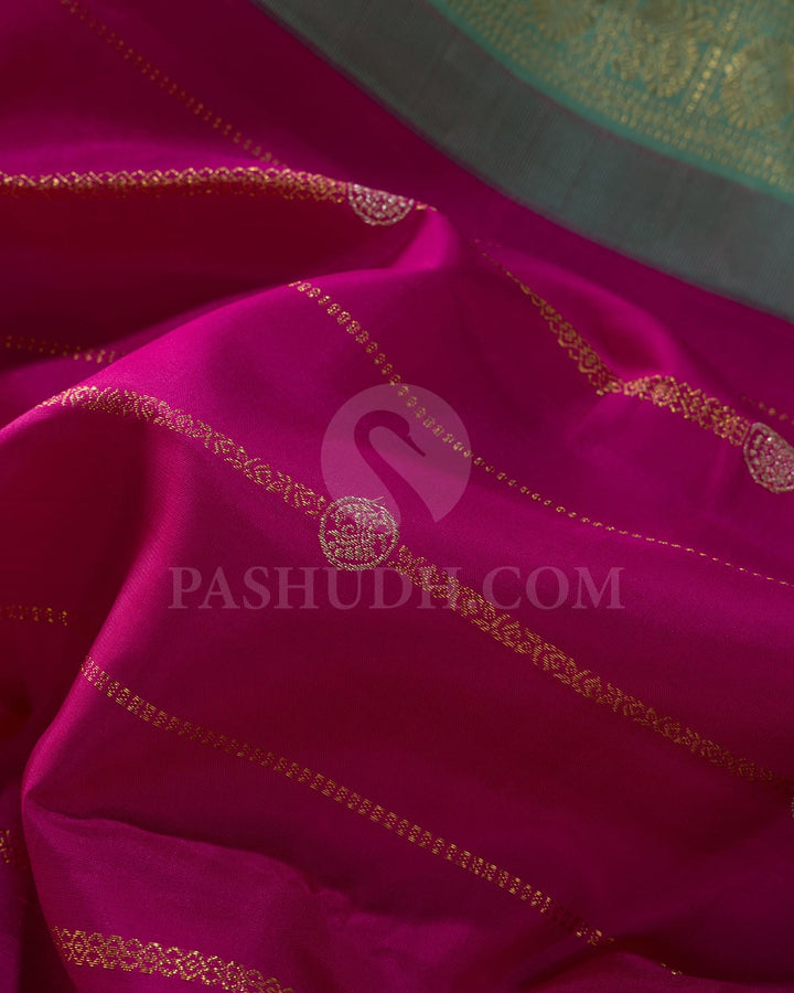 Rani Pink With Pastel Teal Kanjivaram Silk Saree-S1497(B)