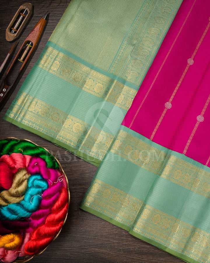 Rani Pink With Pastel Teal Kanjivaram Silk Saree-S1497(B)