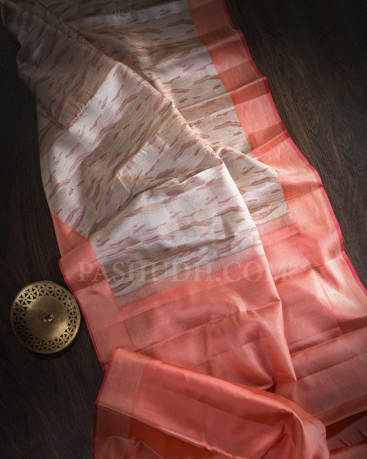Creamy Beige With Peach Kanjivaram Silk Saree-DJ438(A)