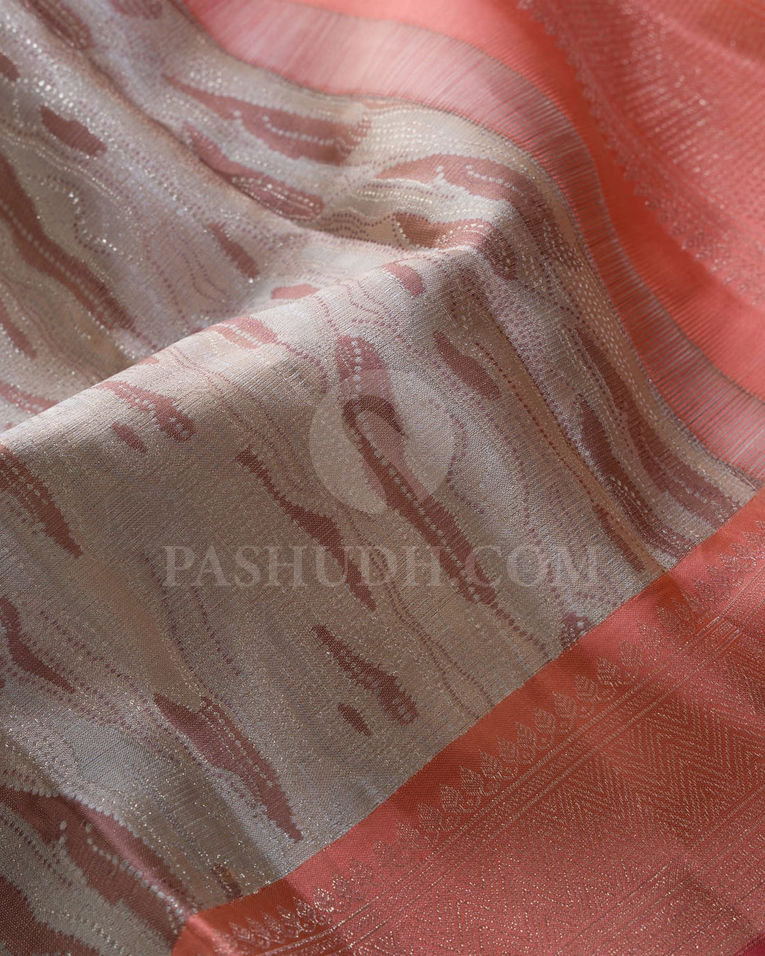 Creamy Beige With Peach Kanjivaram Silk Saree-DJ438(A)