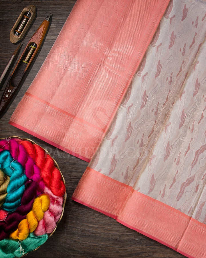 Creamy Beige With Peach Kanjivaram Silk Saree-DJ438(A)