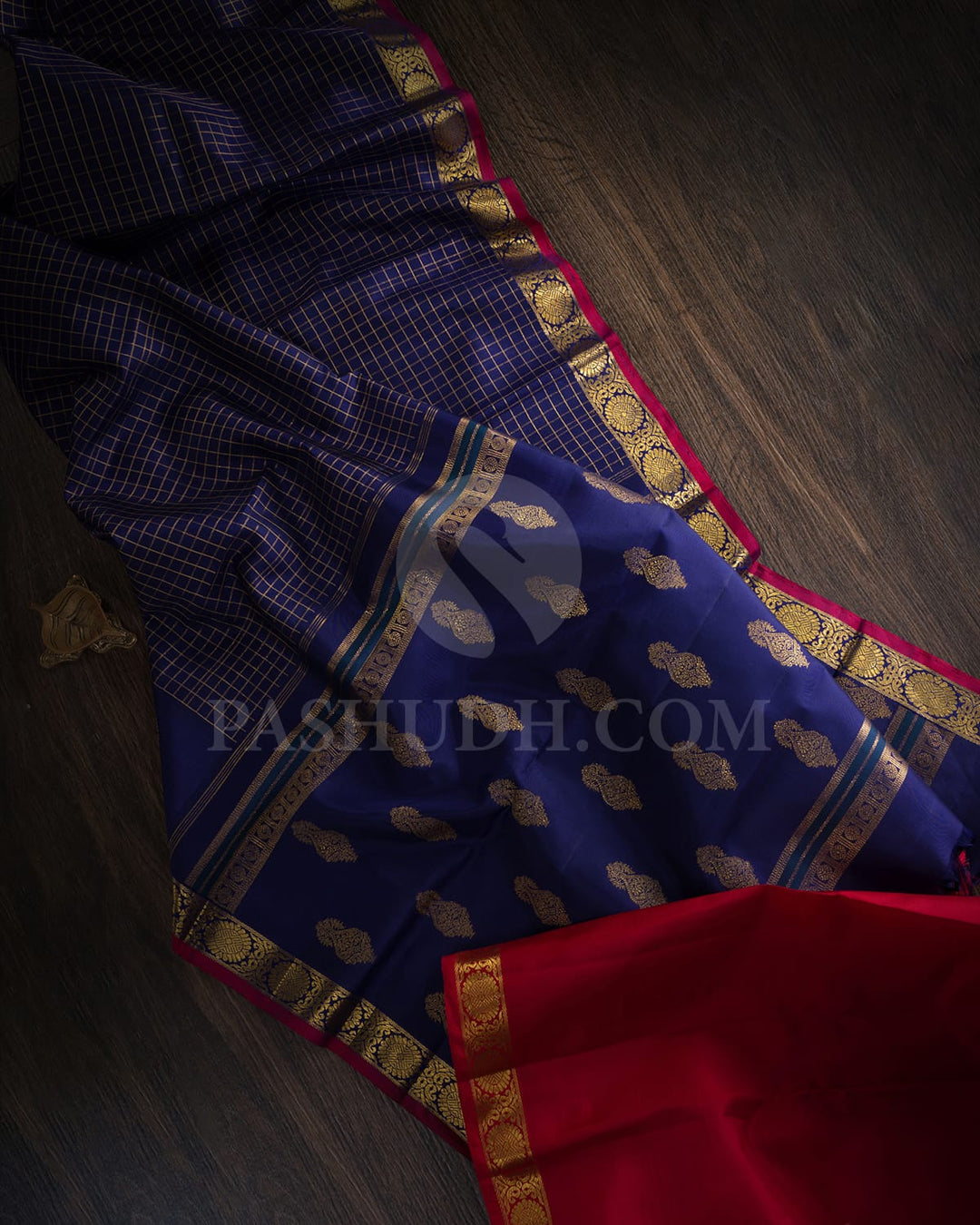 Royal Blue With Red Kanjivaram Silk Saree-S1666(A)