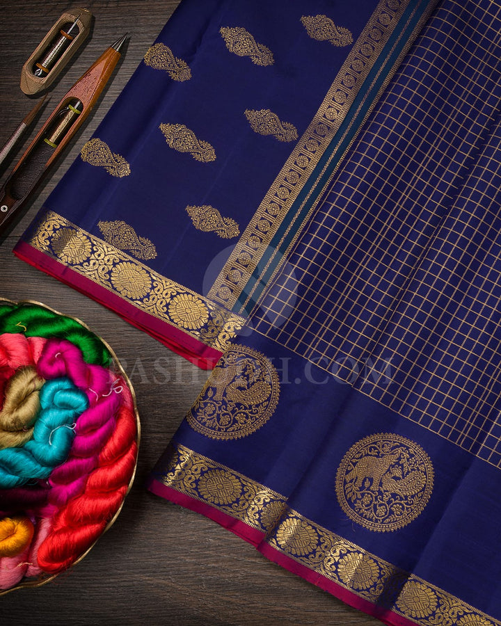 Royal Blue With Red Kanjivaram Silk Saree-S1666(A)