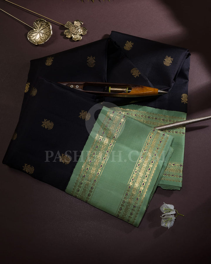 Black With Mild Teal Kanjivaram Silk Saree-SP387