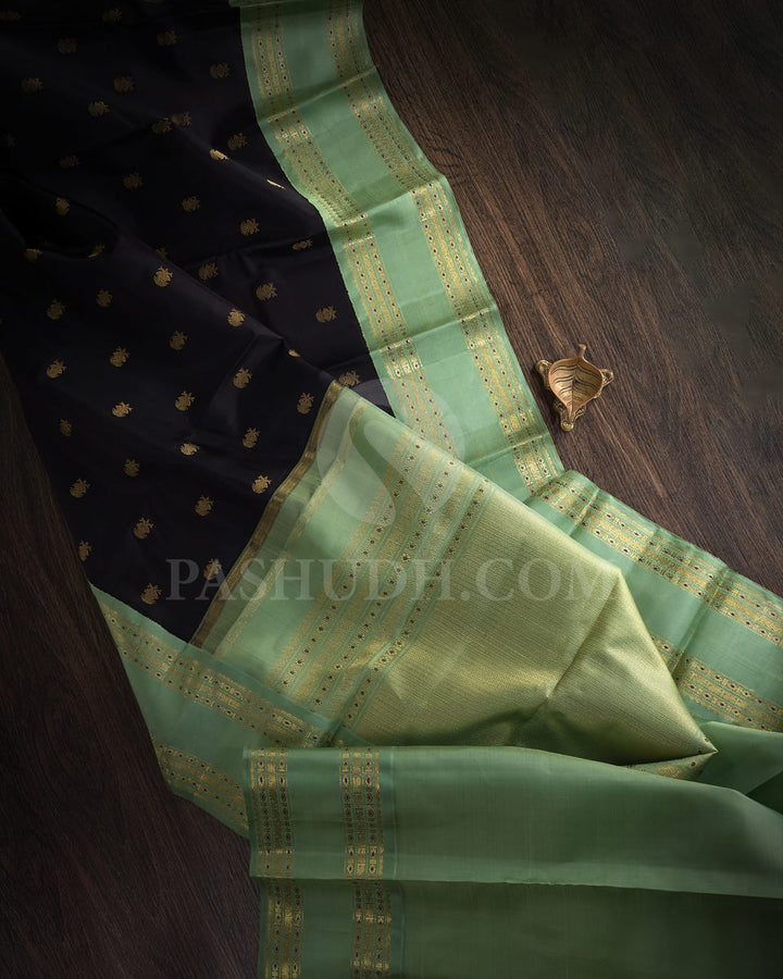 Black With Mild Teal Kanjivaram Silk Saree-SP387