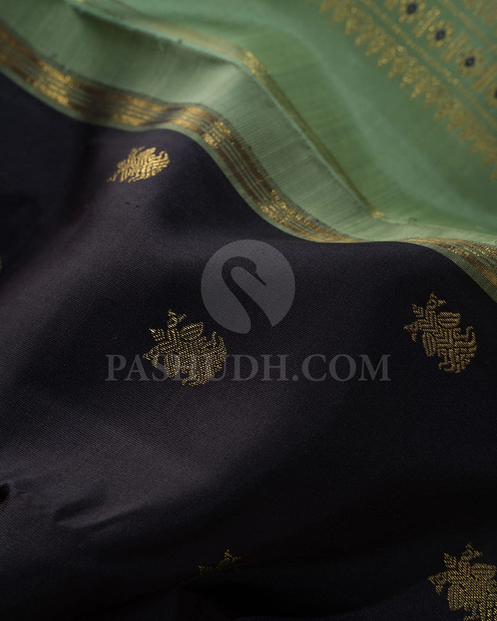 Black With Mild Teal Kanjivaram Silk Saree-SP387