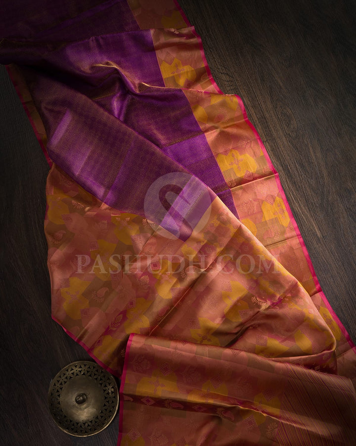Violet With Bright Pink Kanjivaram Silk Saree-DJ424(C)