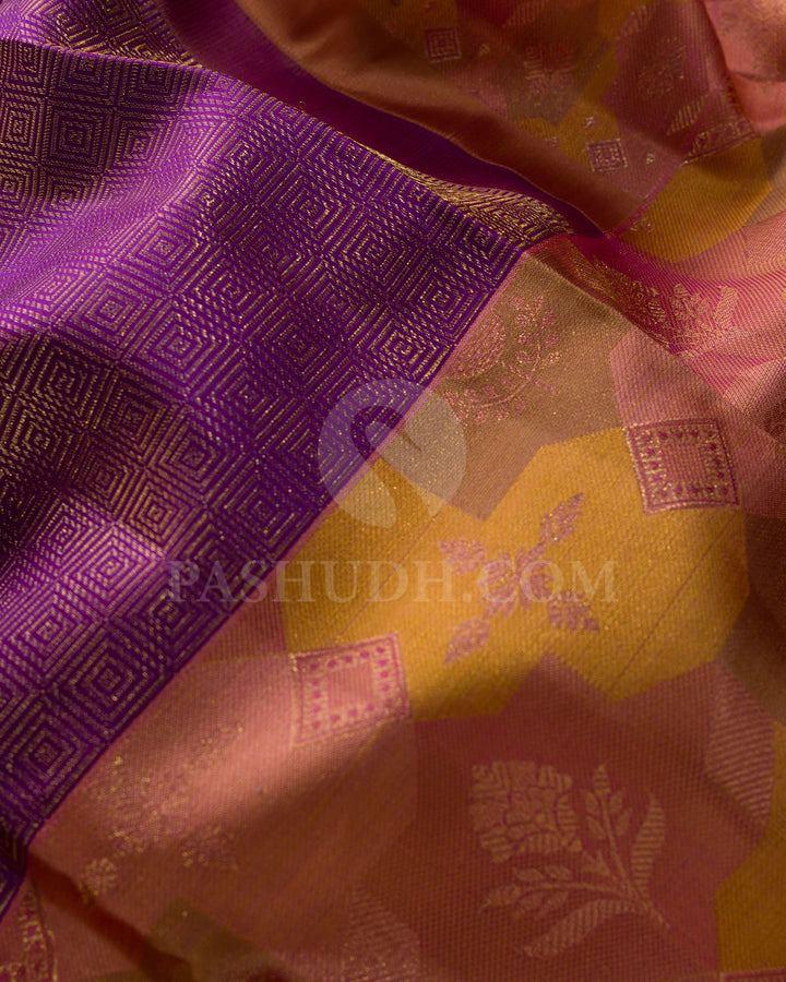 Violet With Bright Pink Kanjivaram Silk Saree-DJ424(C)