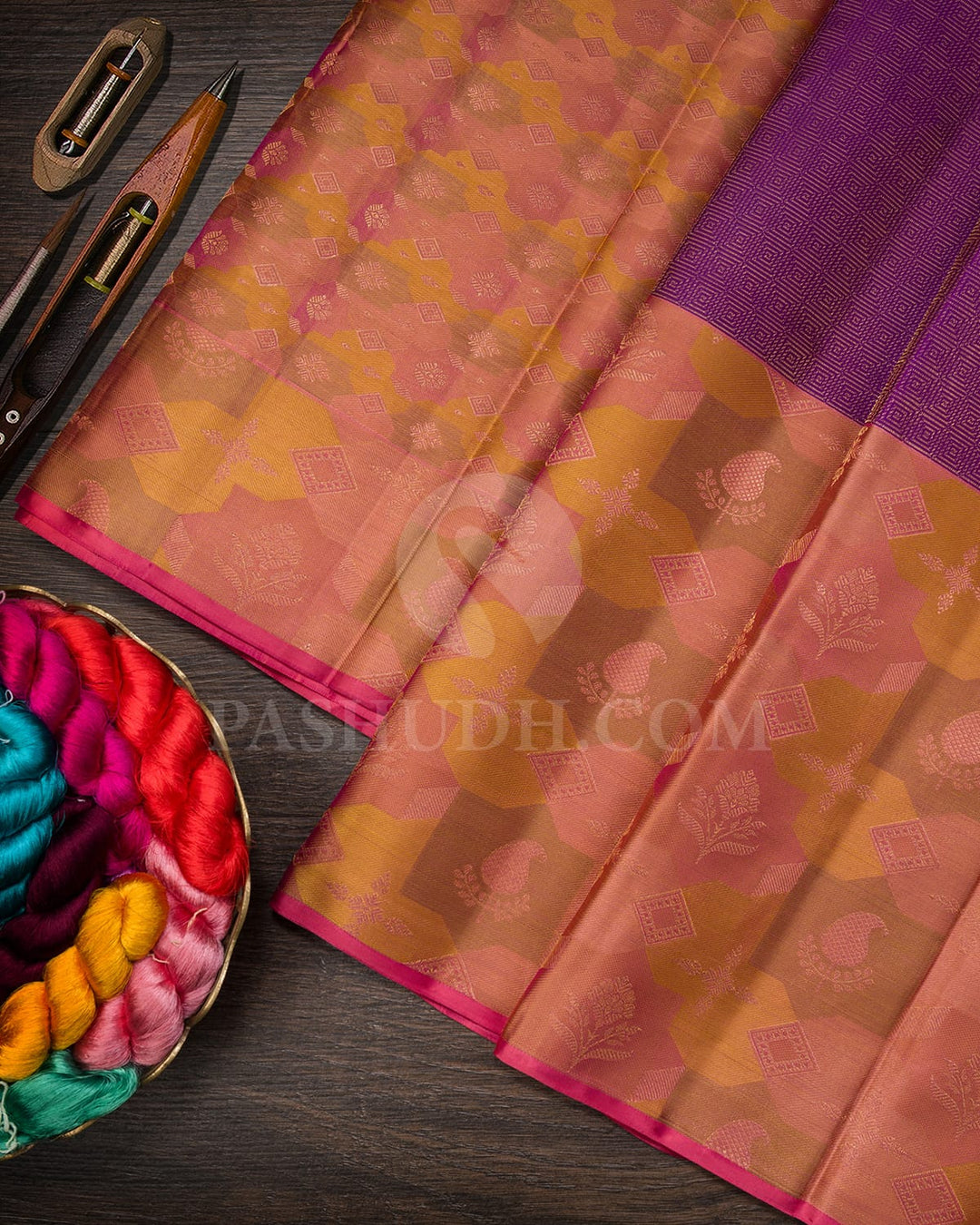 Violet With Bright Pink Kanjivaram Silk Saree-DJ424(C)