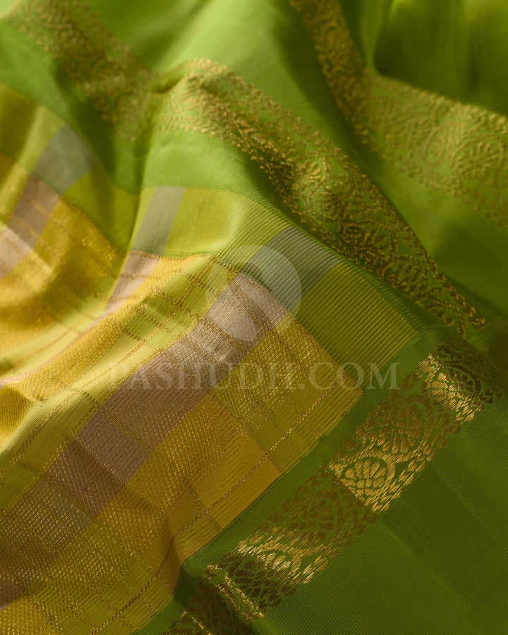 Pastel Shades With Parrot Green Kanjivaram Silk Saree-DJ382(E)