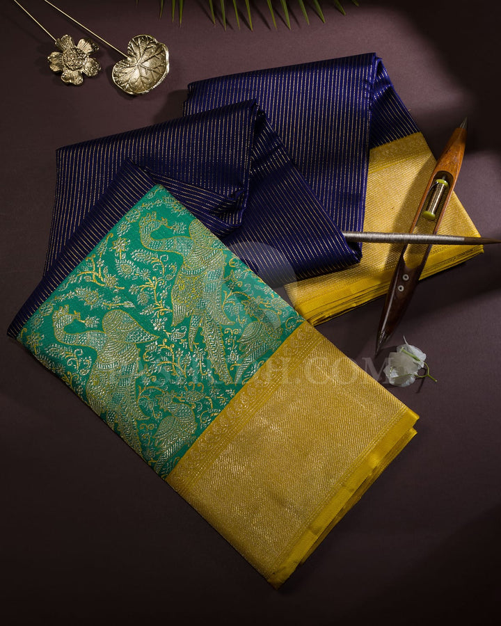 Royal Blue With Mango Yellow Kanjivaram Silk Saree-S1593(B)