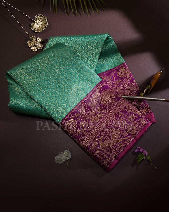 Sky Blue With Violet Kanjivaram Silk Saree-S1641(B)
