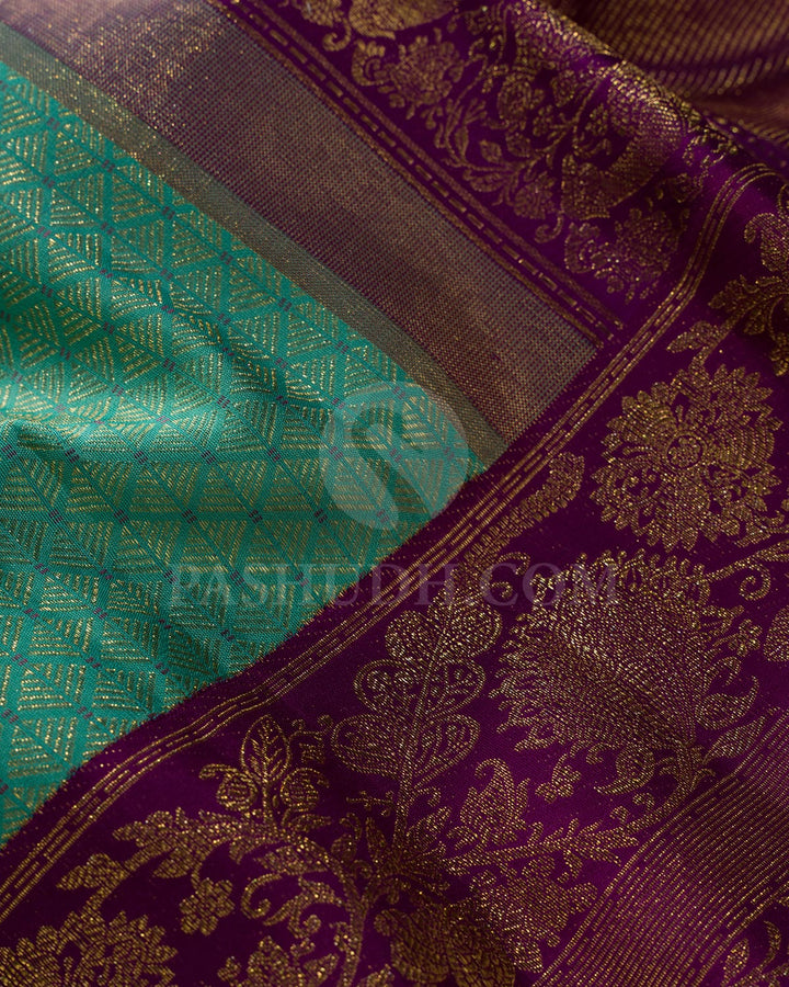 Sky Blue With Violet Kanjivaram Silk Saree-S1641(B)