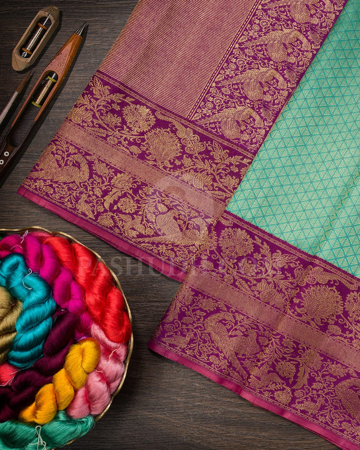 Sky Blue With Violet Kanjivaram Silk Saree-S1641(B)