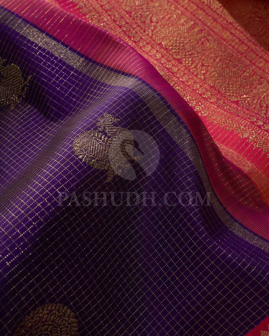Royal Violet With Dual Shaded Pink Kanjivaram Silk Saree-SP391