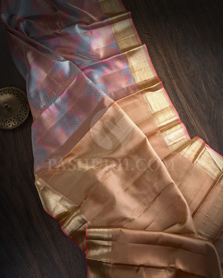 Multihue With Golden Beige Kanjivaram Silk Saree-DJ431(B)