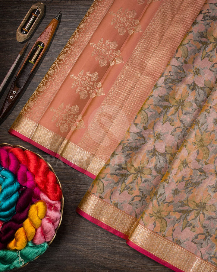 Subtle Peach Kanjivaram Silk Saree-DJ428(B)