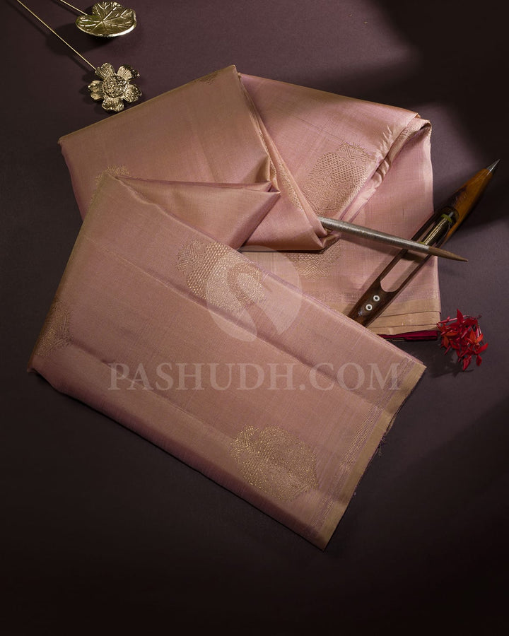 Peach Beige And Maroon Kanjivaram Silk Saree-SP390