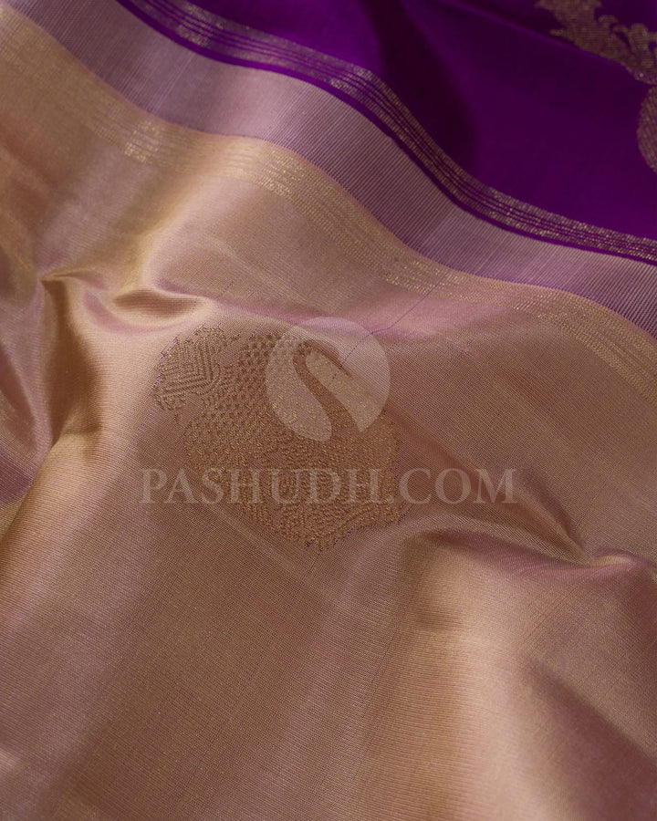 Peach Beige And Maroon Kanjivaram Silk Saree-SP390