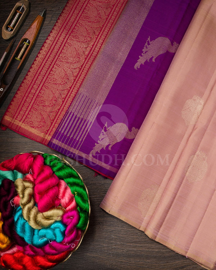 Peach Beige And Maroon Kanjivaram Silk Saree-SP390