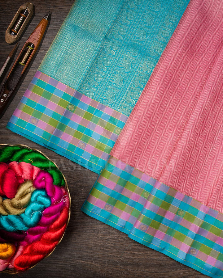 Candy Pink With Multicolor Kanjivaram Silk Saree-S1662(A)