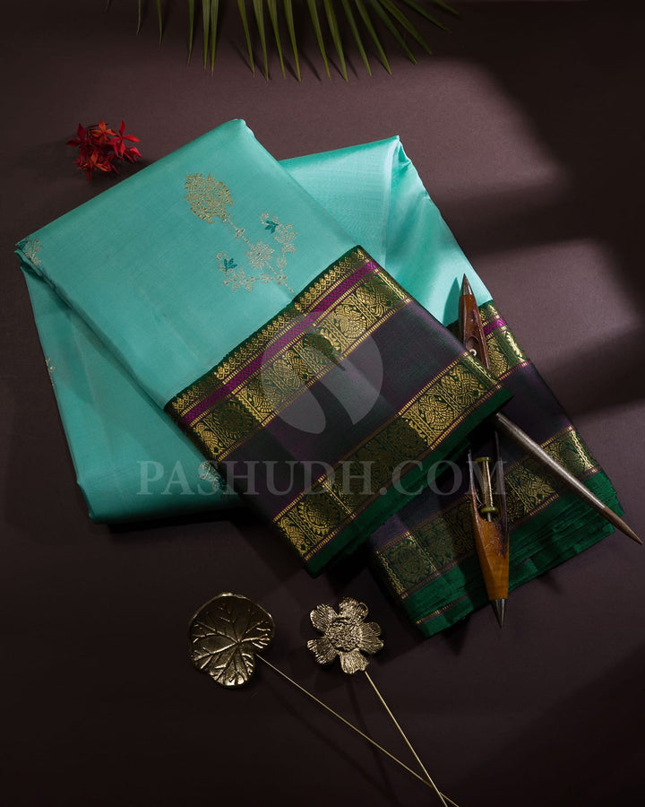 Mint Blue With Dark Green Kanjivaram Silk Saree-S1467(B)