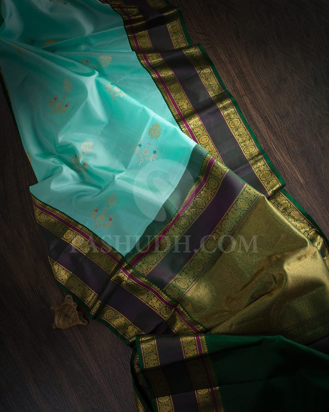 Mint Blue With Dark Green Kanjivaram Silk Saree-S1467(B)