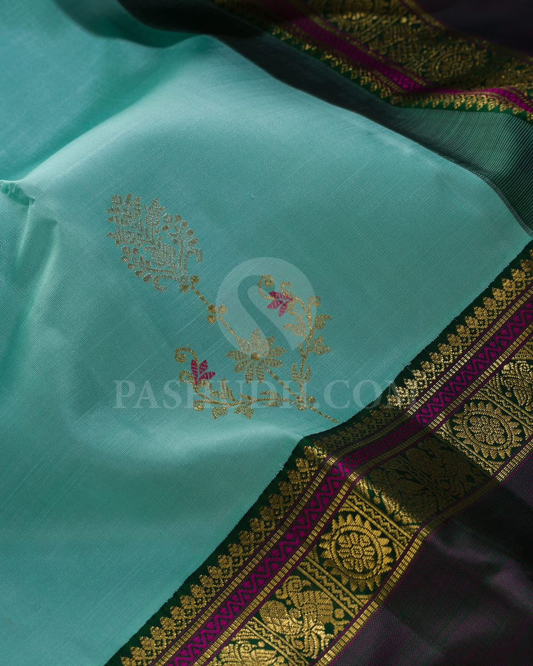 Mint Blue With Dark Green Kanjivaram Silk Saree-S1467(B)