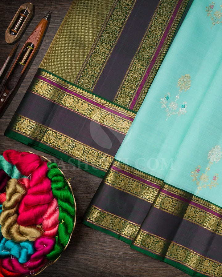 Mint Blue With Dark Green Kanjivaram Silk Saree-S1467(B)