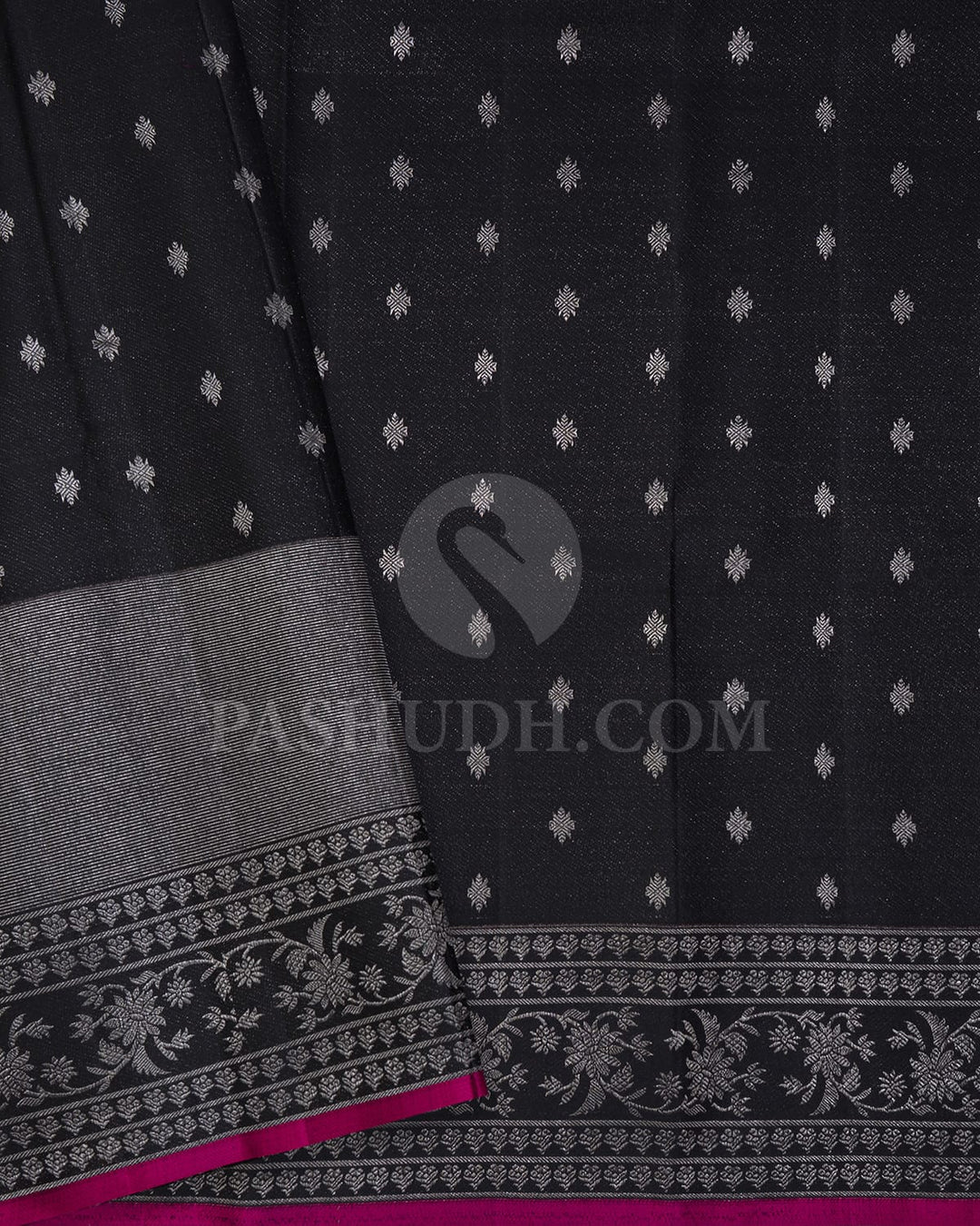 Half White,Green With Black Kanjivaram Silk Saree-DJ413(B)