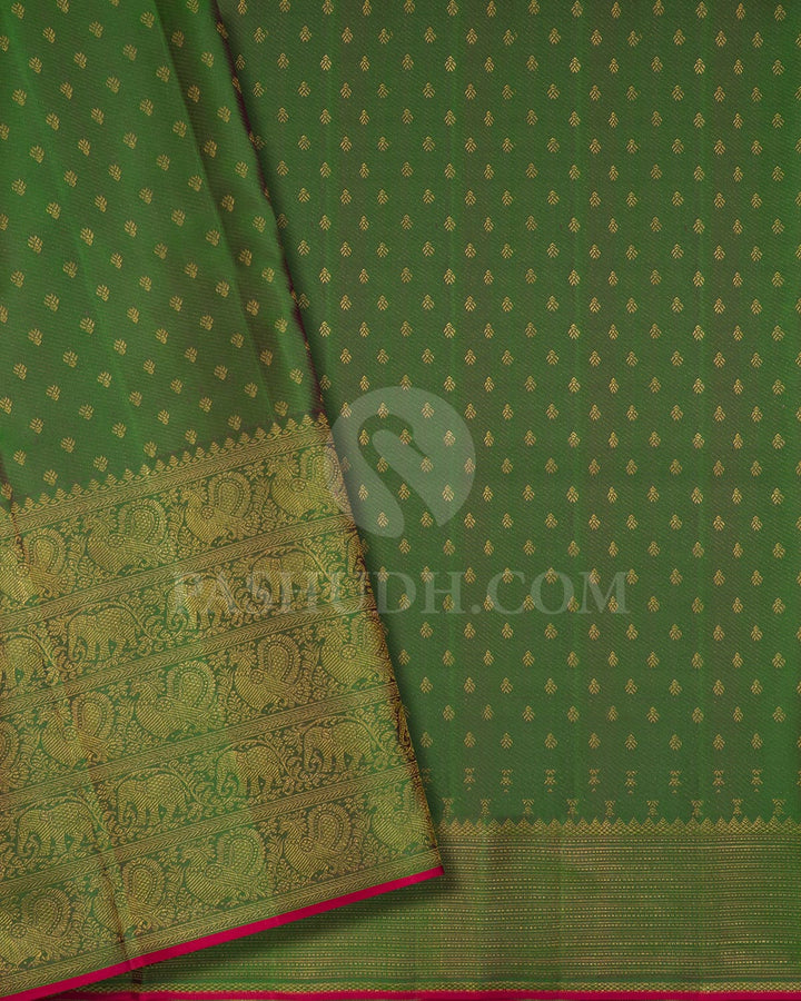 Dark Orange With Parrot Green Kanjivaram Silk Saree-DJ434(A)