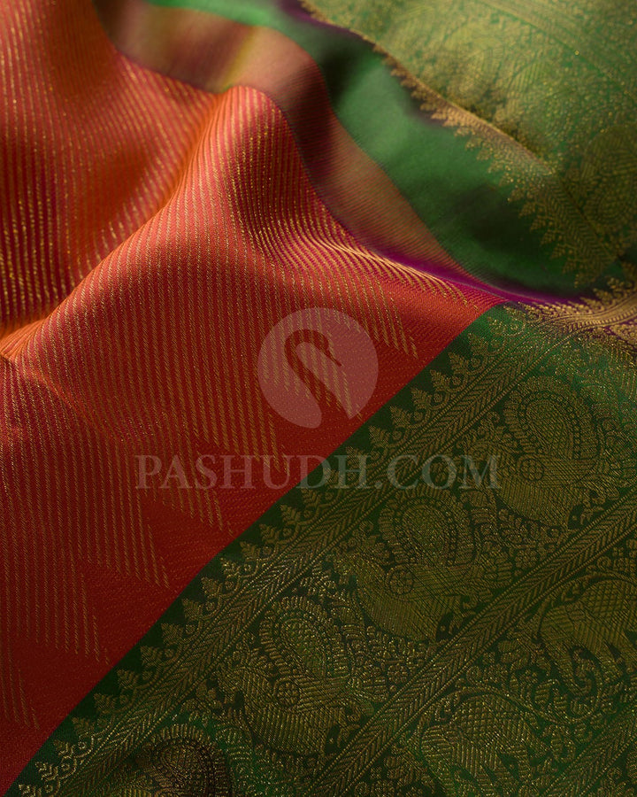 Dark Orange With Parrot Green Kanjivaram Silk Saree-DJ434(A)