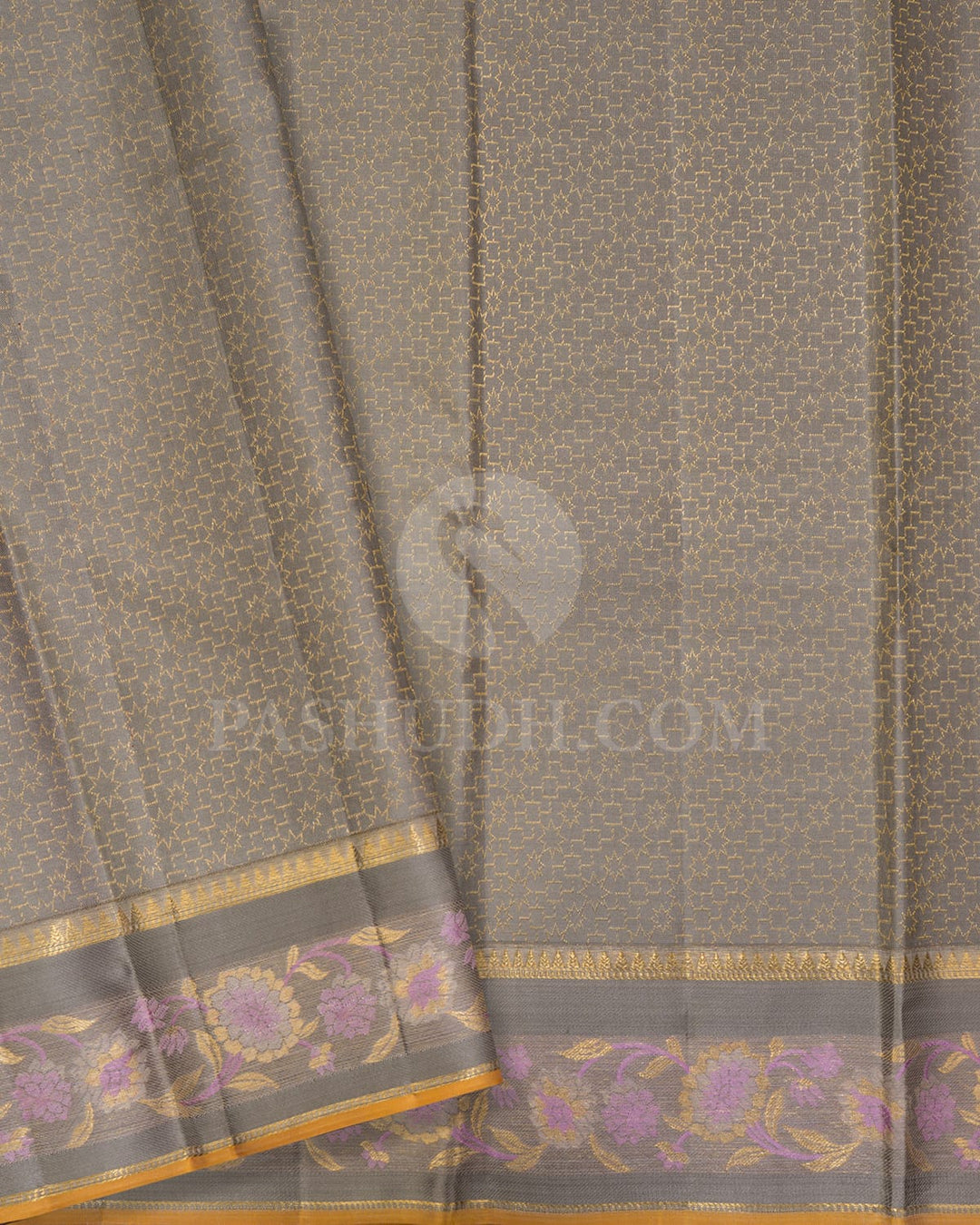 Peach, Ash Grey Kanjivaram Silk Saree-DJ427(B)