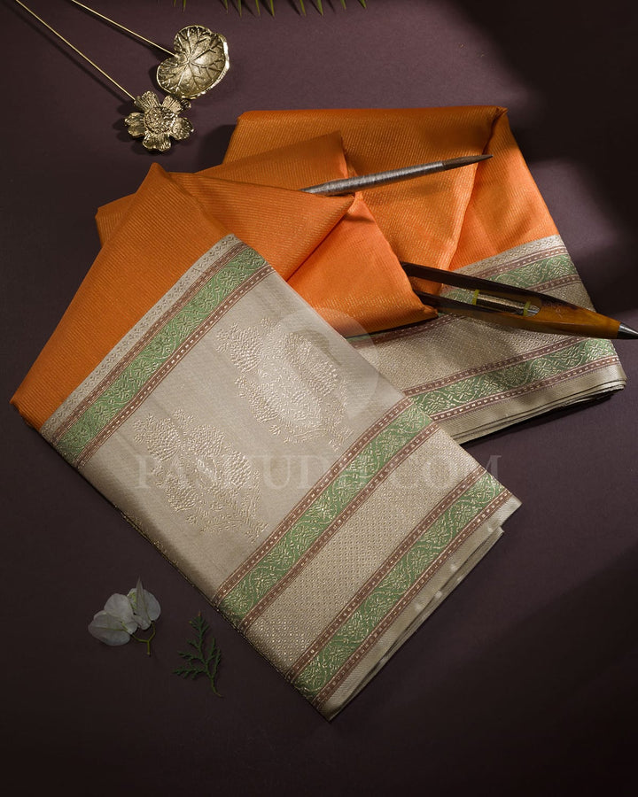 Orange And Cream Kanjivaram Silk Saree-S1195(D)