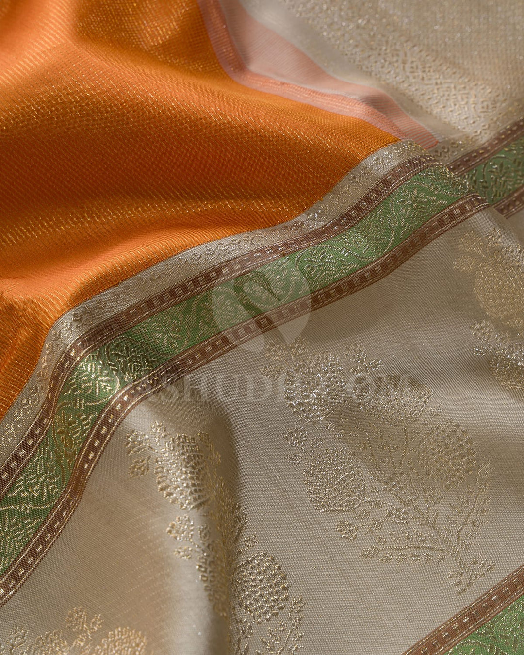 Orange And Cream Kanjivaram Silk Saree-S1195(D)