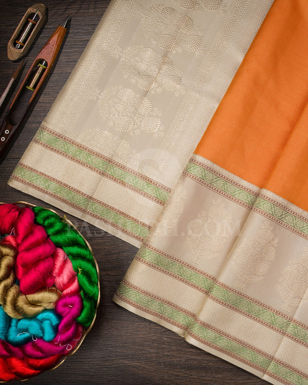 Orange And Cream Kanjivaram Silk Saree-S1195(D)