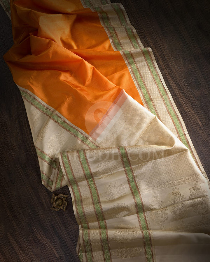 Orange And Cream Kanjivaram Silk Saree-S1195(D)