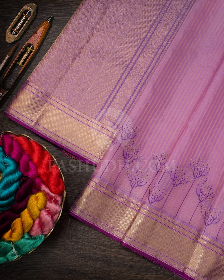 Pastel Lavender Kanjivaram Silk Saree-D673(A)