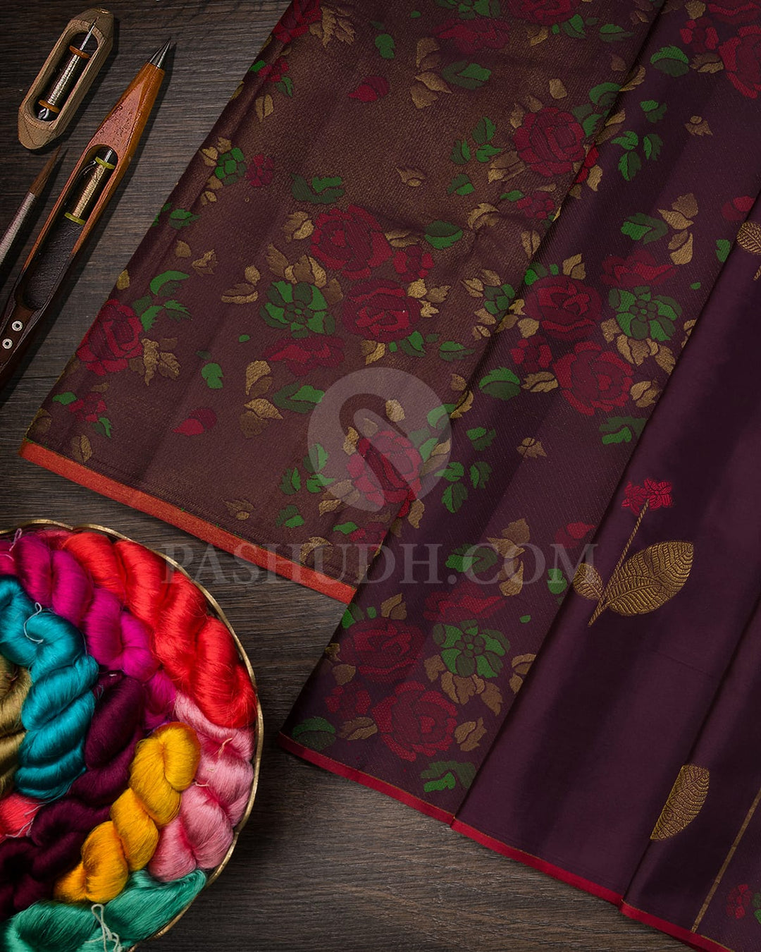 Burgundy With Red Kanjivaram Silk Saree-DJ435(A)