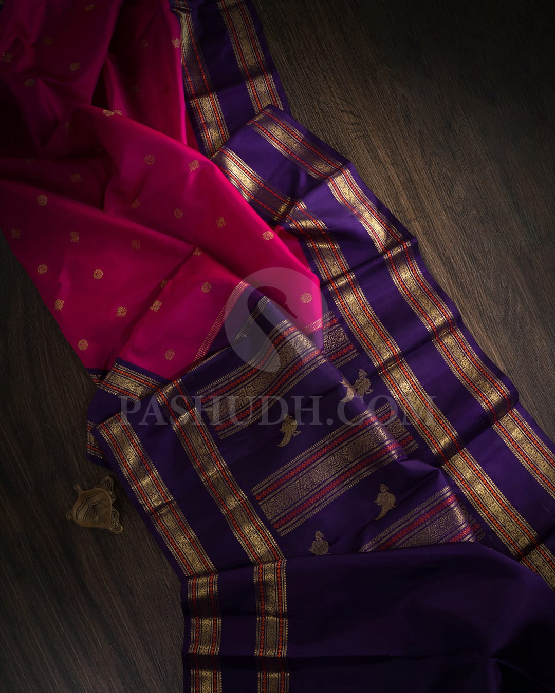 Rani Pink With Navy Blue Pure Zari Kanjivaram Silk Saree-SP386