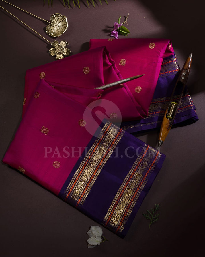 Rani Pink With Navy Blue Pure Zari Kanjivaram Silk Saree-SP386