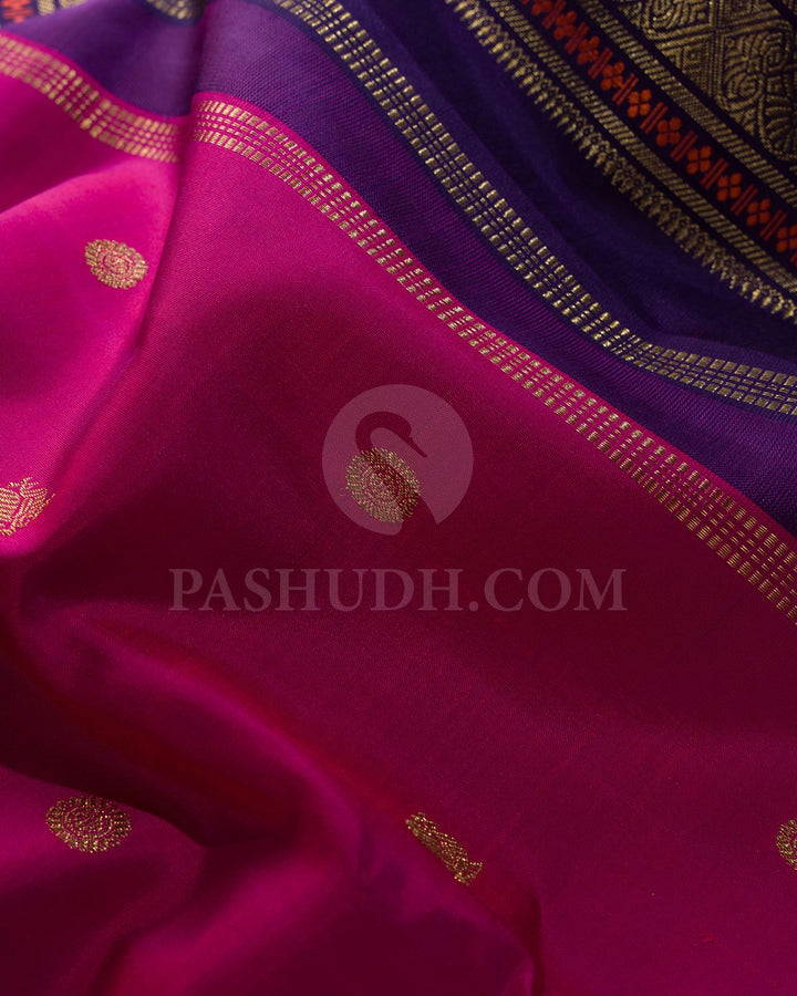 Rani Pink With Navy Blue Pure Zari Kanjivaram Silk Saree-SP386