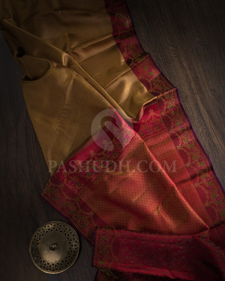 Antique Gold With Maroon Kanjivaram Silk Saree-DJ433(A)