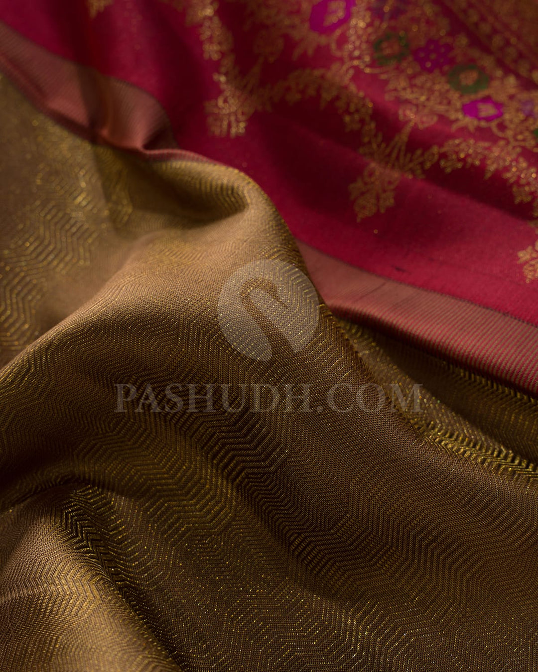 Antique Gold With Maroon Kanjivaram Silk Saree-DJ433(A)