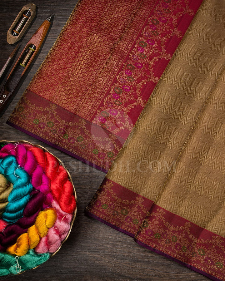Antique Gold With Maroon Kanjivaram Silk Saree-DJ433(A)