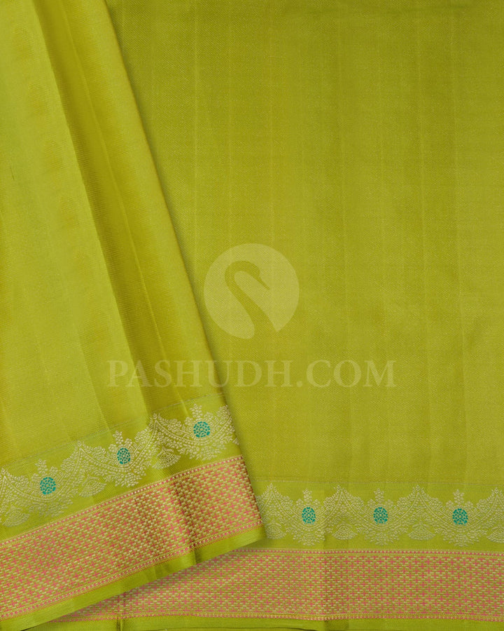 Yellow And Pear Green Kanjivaram Silk Saree-D669(C)