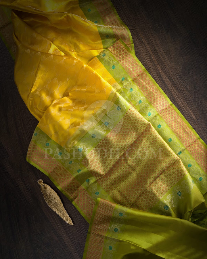 Yellow And Pear Green Kanjivaram Silk Saree-D669(C)